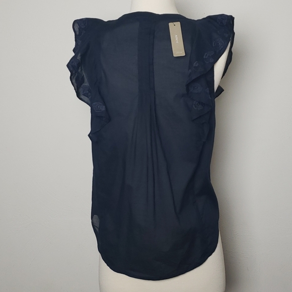 NWT J. Crew Blue Embroidered No Collar Sleeveless Ruffle Top Size 0 - Picture 5 of 10